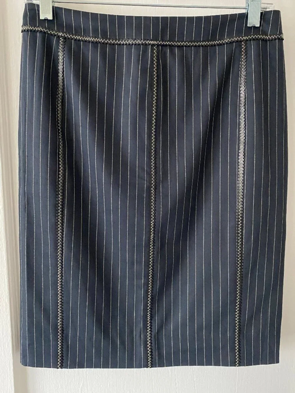 Christian Dior Pinstripe Skirt w/ Leather Detailing